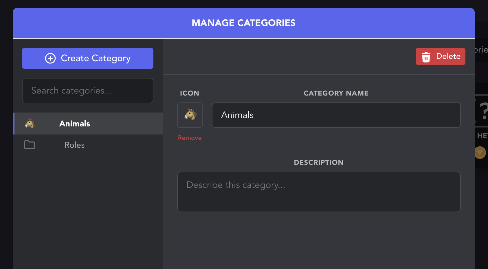 category options