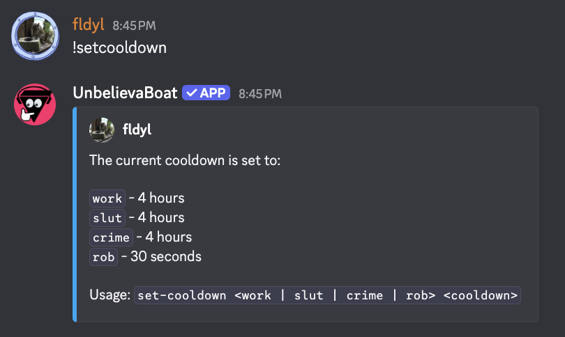 current cooldown settings