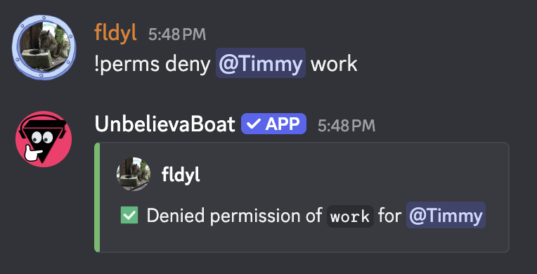 Deny user work command