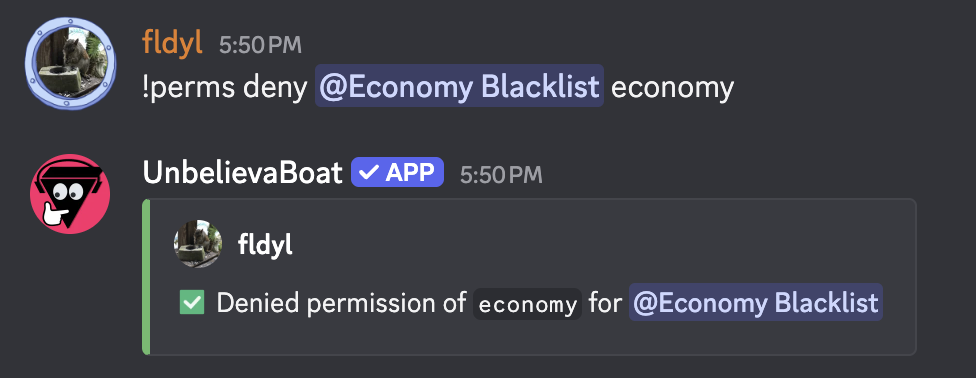 Deny user work command