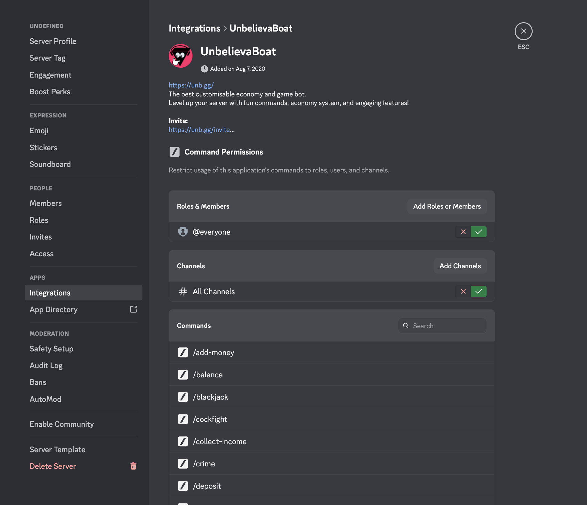 integrations menu