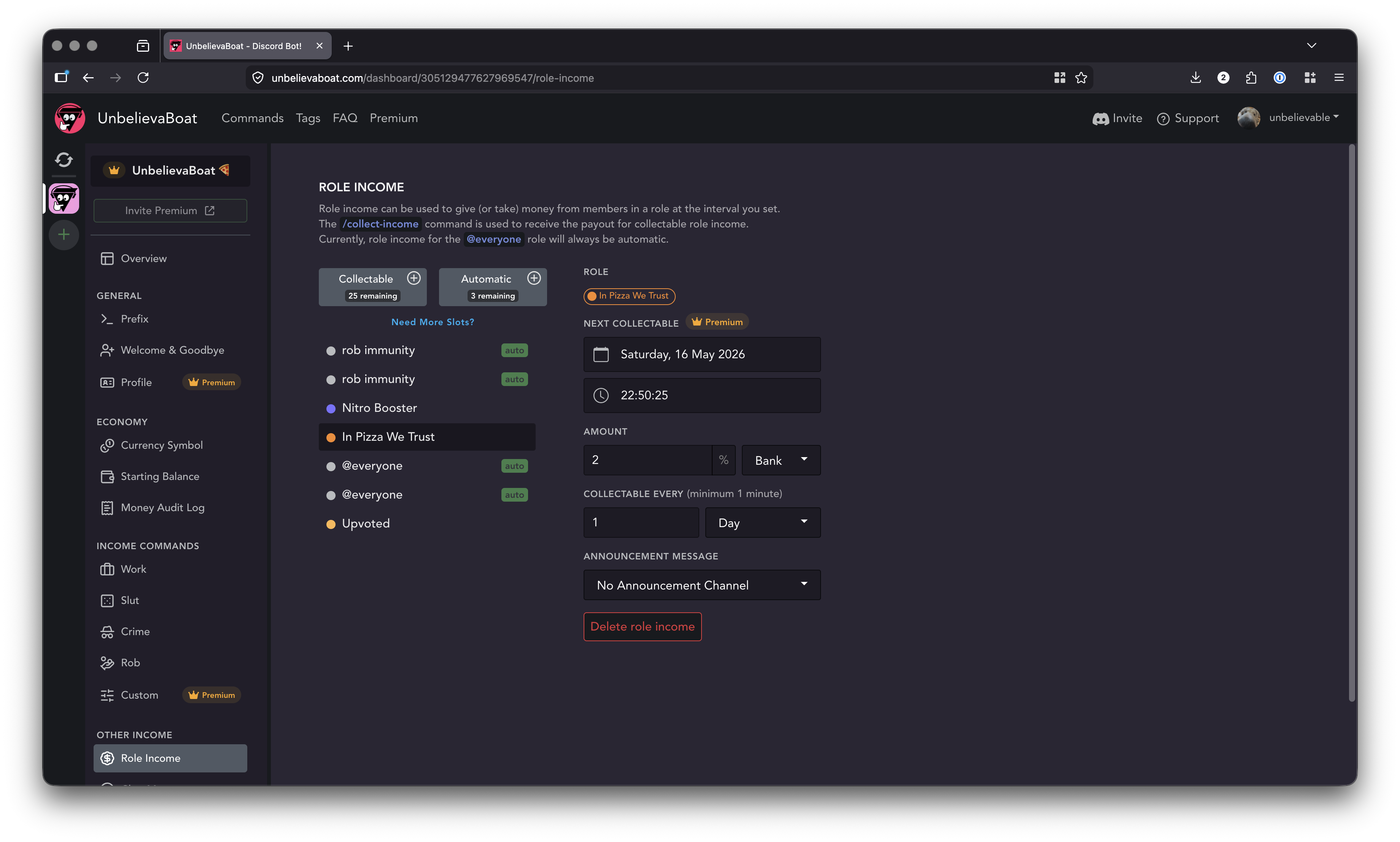role income page